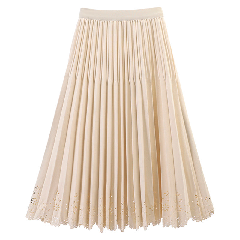Simple Hollow Lace Midi Skirt Women