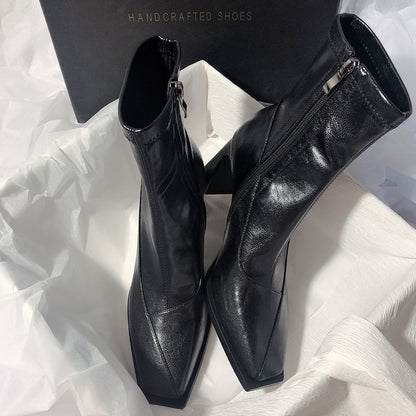 Niche Elegant Short Boots With A Chunky Heel For Women