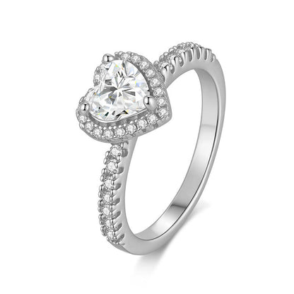Love-Heart Moissanite 925 Silver Platinum-Plated Ring For Women