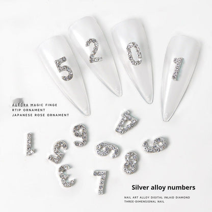Silver Digital Sparkling Diamond Alloy Nail Decoration