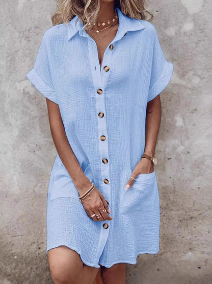 Textured Button-Front Shirt Dress
