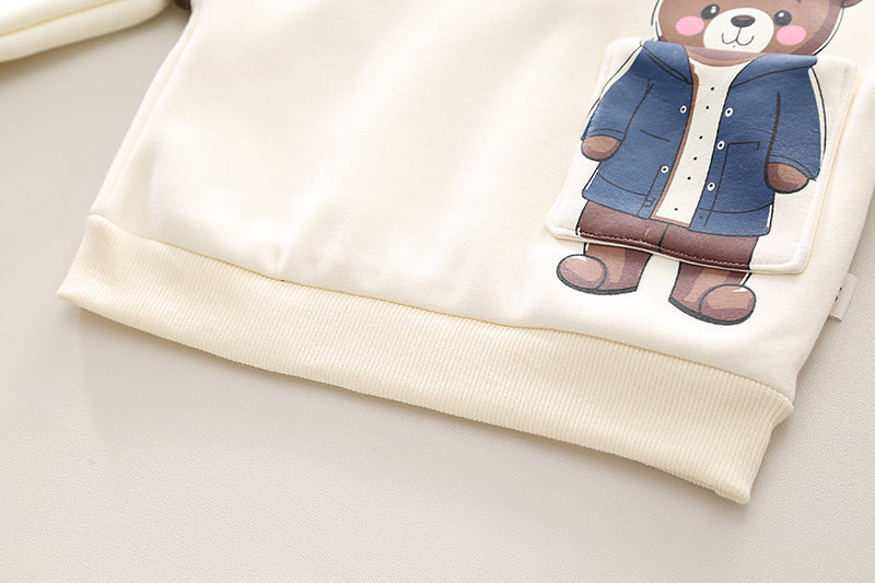 Korean Fleece-lined Two-piece Suit Baby Children Warm Suit