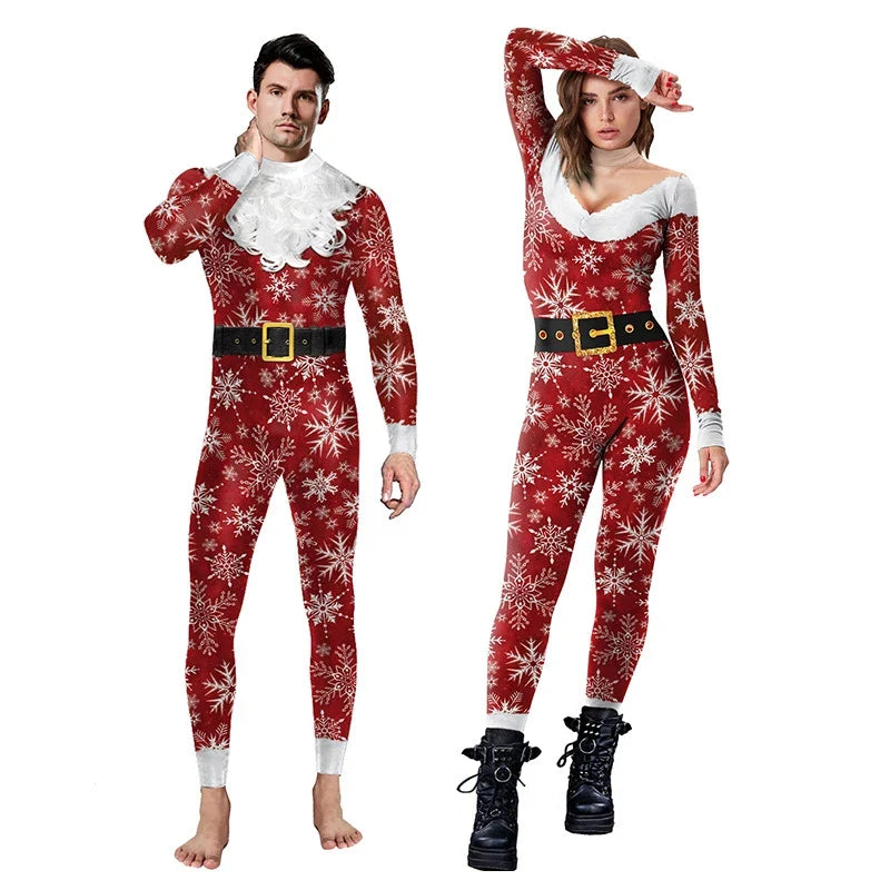 Christmas Clothing Snowflake Print One-piece Tight Jumpsuit