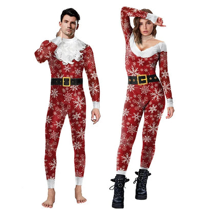 Christmas Clothing Snowflake Print One-piece Tight Jumpsuit