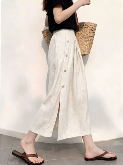 Summer Linen Breasted Skirt For Women