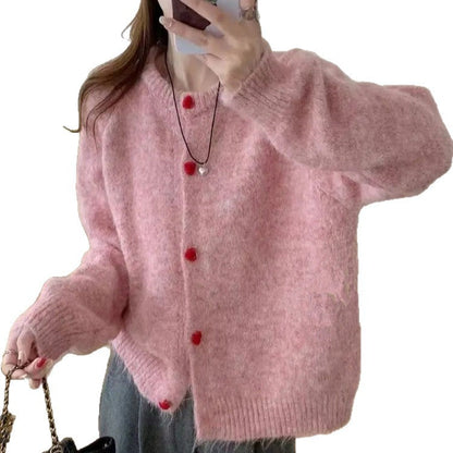 Women's Casual Knit Cardigan With Contrasting Buttons