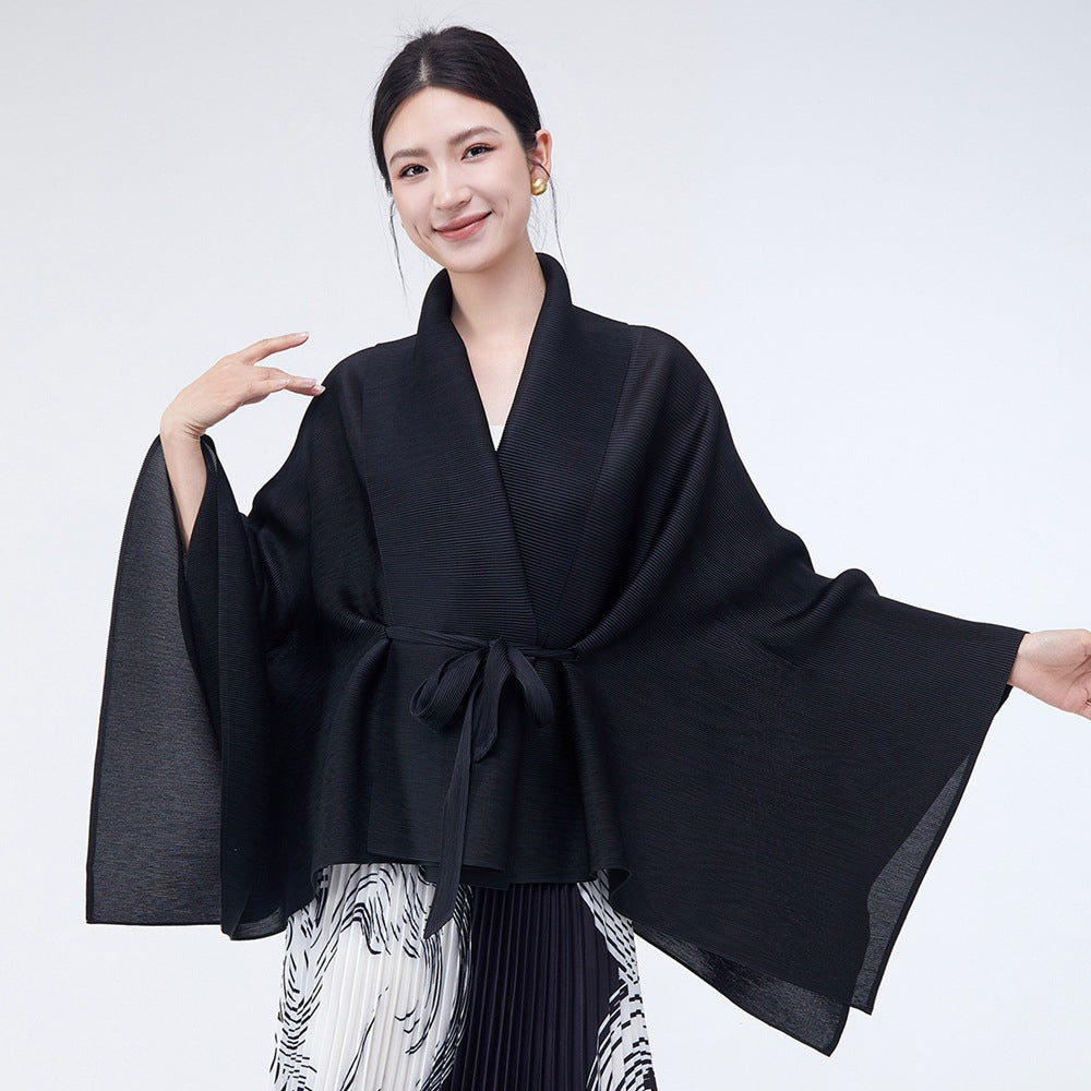 Loose-fitting Collared Tie-waist Irregular High-quality Versatile Cardigan Shawl