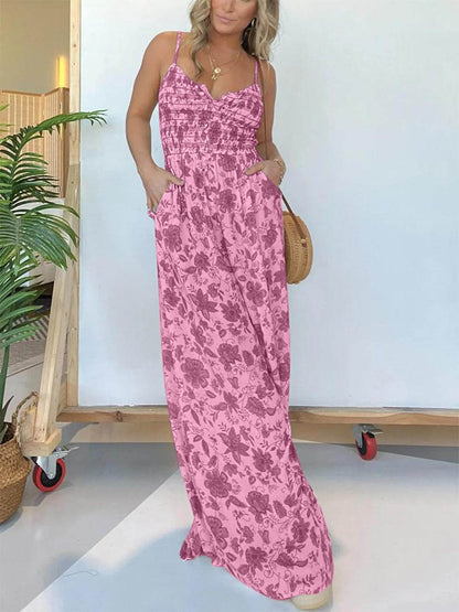 Full Size Printed Spaghetti Strap Wide Leg Jumpsuit for Women