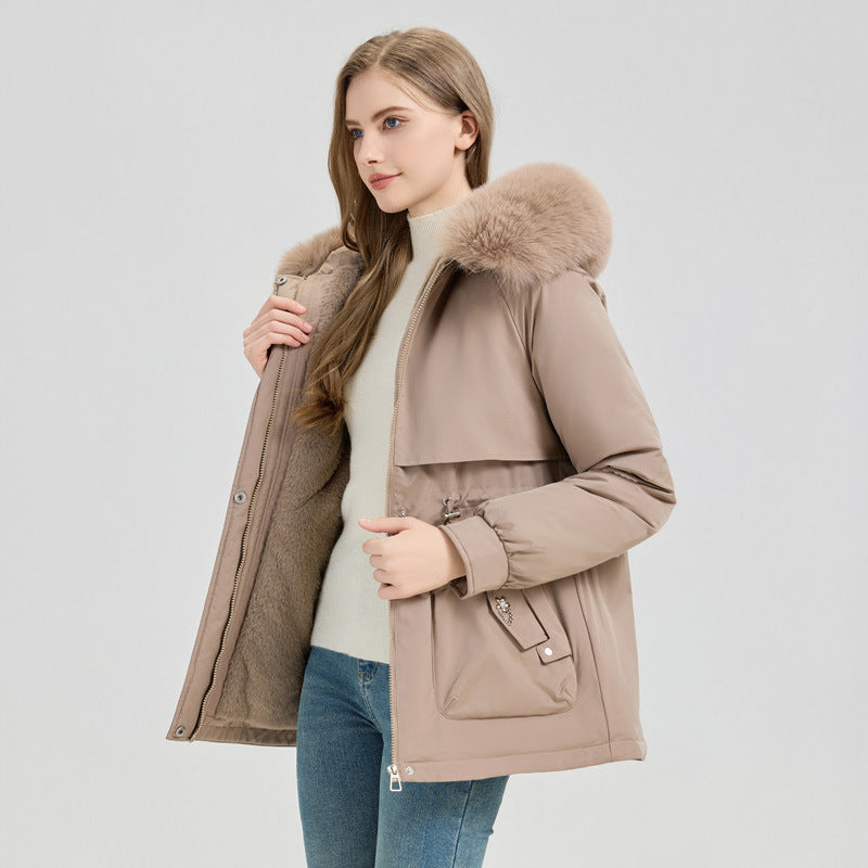 Waist Trimming Short Hooded New Big Fur Collar Coat Women's Clothing