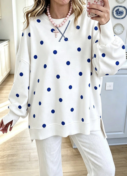 Womens Polka-Dot Print Pullover Long-Sleeve Sweatshirt