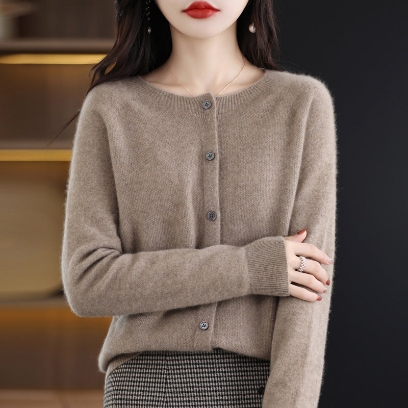 Andy Velvet Osmanthus Knit Round-Neck Cardigan