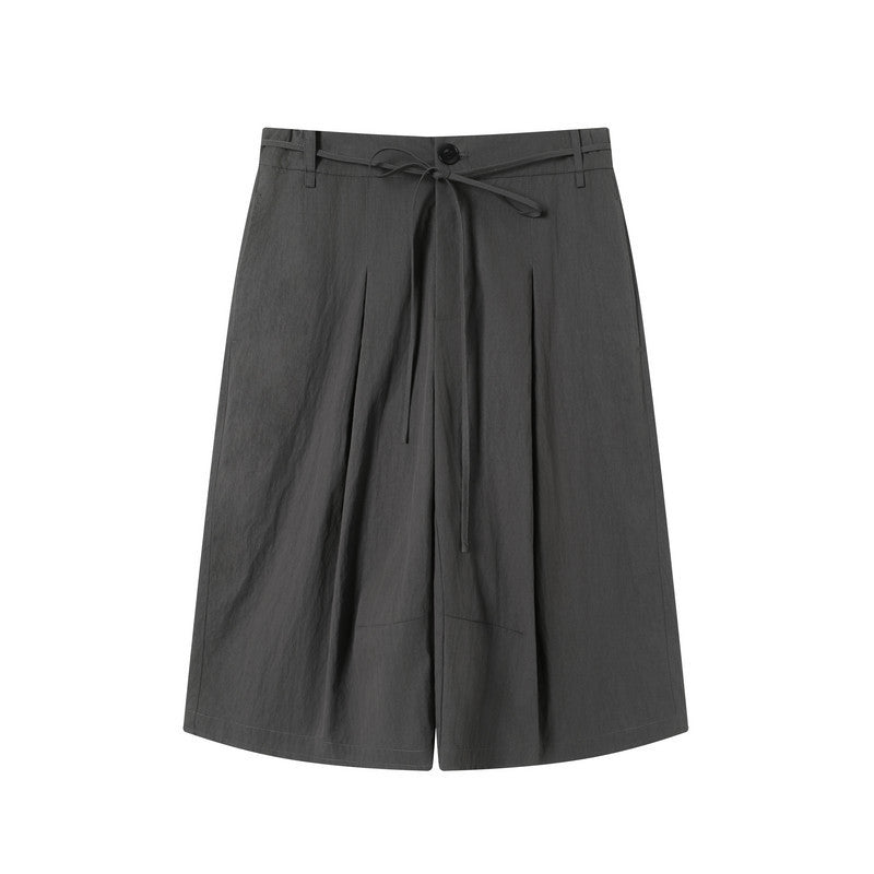 Pleated Ribbon-edged Capri Pants Casual Shorts