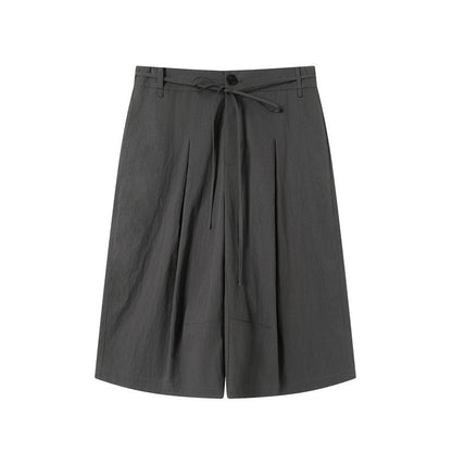 Pleated Ribbon-edged Capri Pants Casual Shorts