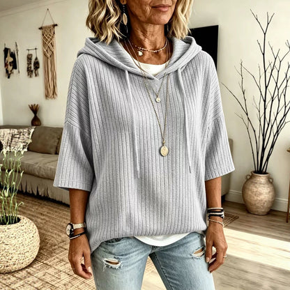Womens Knitted New-Style Hooded Drawstring Sweatshirt