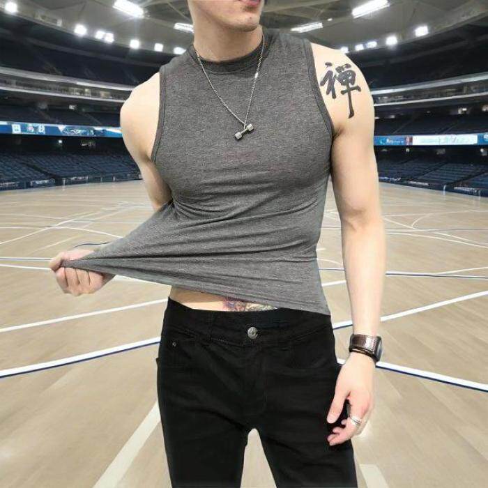 Men's Mid-rise Tight-Fit Sleeveless Tank Top All-Match Slim-Fit