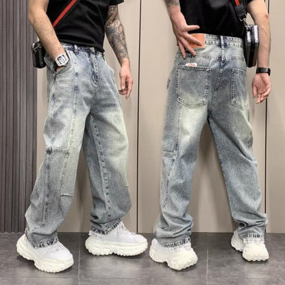 Men's Patchwork Straight-leg Loose-fit Jeans