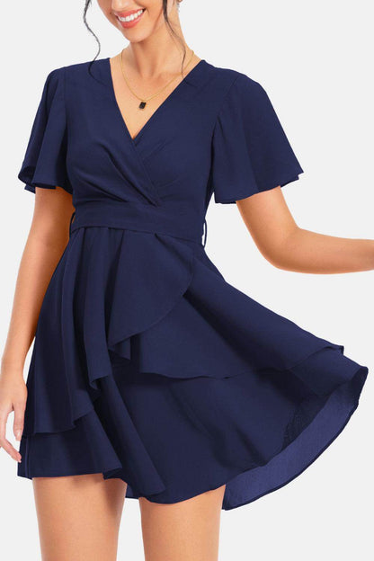 Surplice Neck Flutter Sleeve Dress for Chic Summer Style