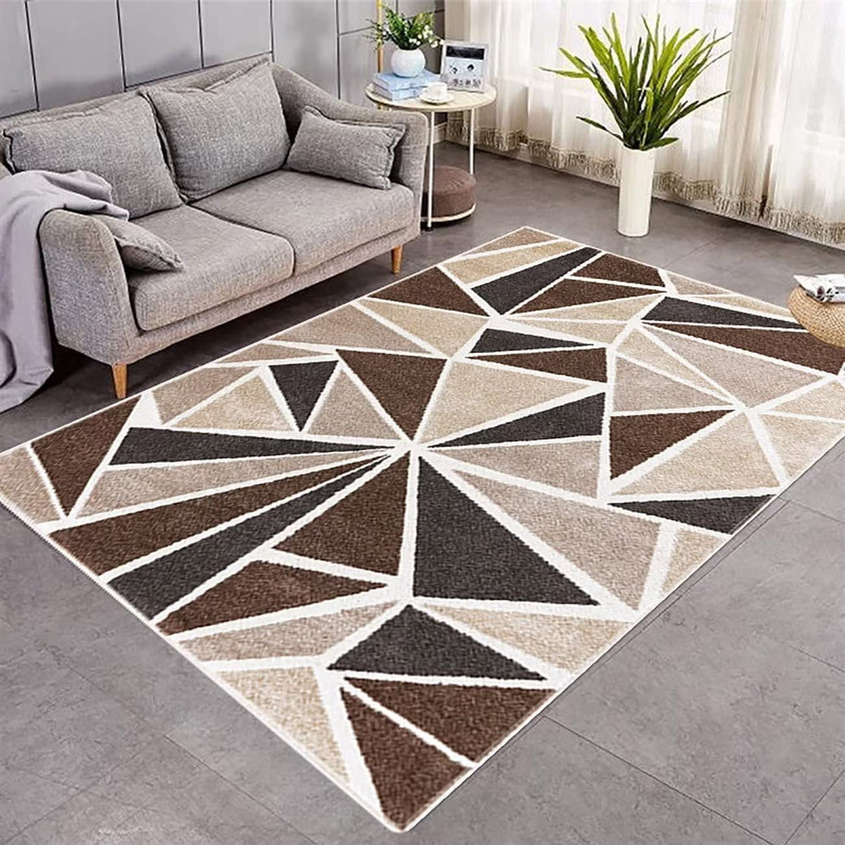 Wine Red Gray Geometric Round Carpet
