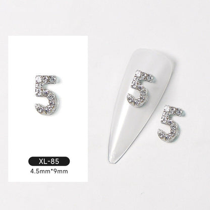 Silver Digital Sparkling Diamond Alloy Nail Decoration
