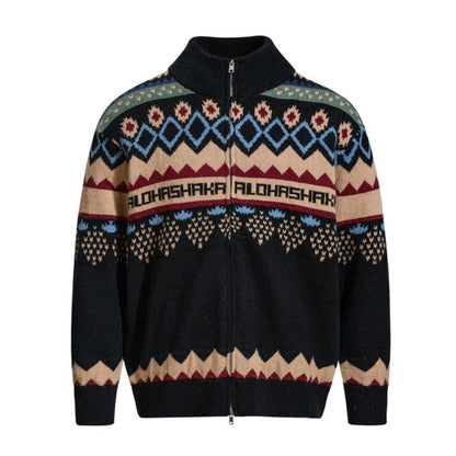 Retro Jacquard Cardigan Sweater For Men