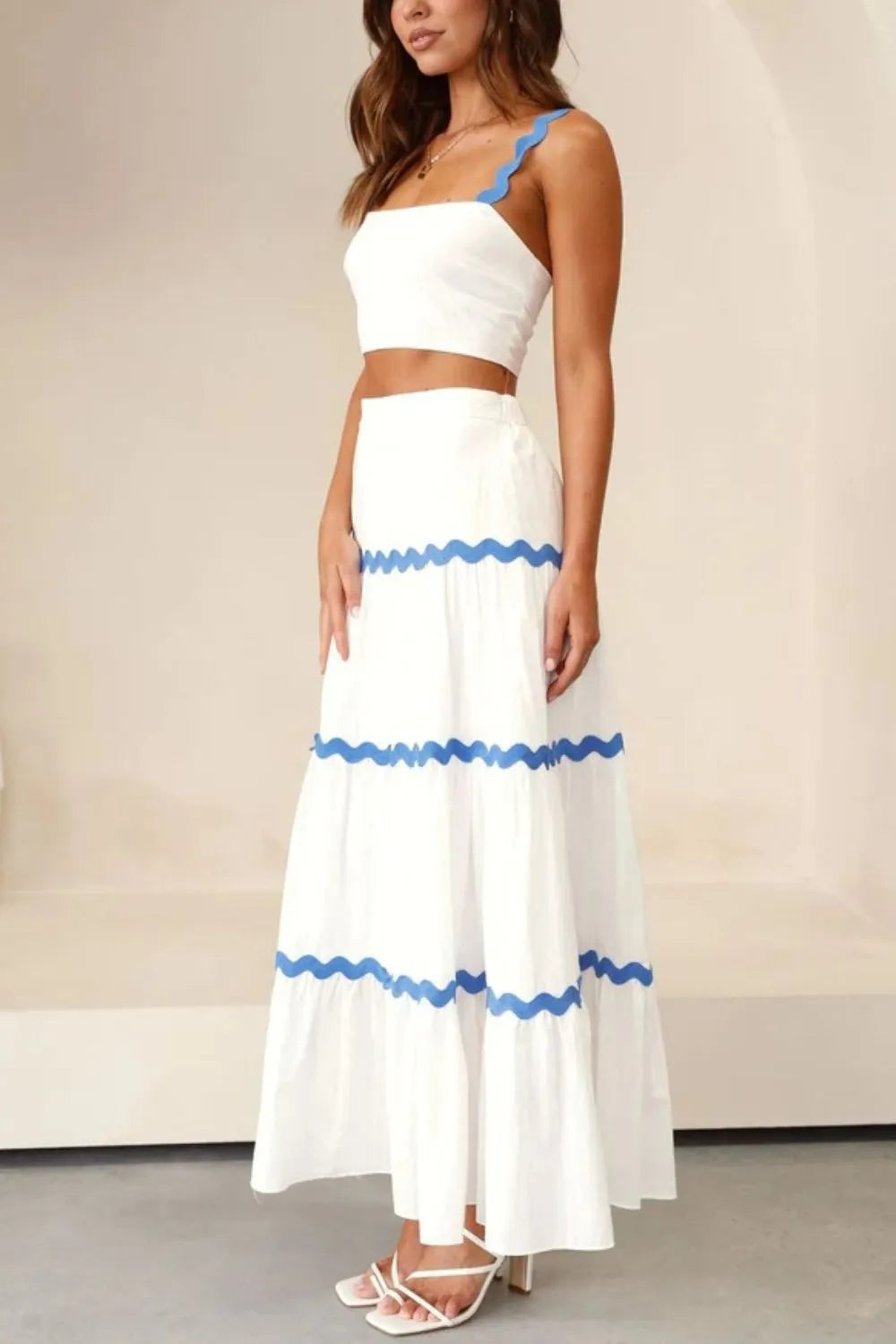 Contrast Trim Cami and Maxi Skirt Set