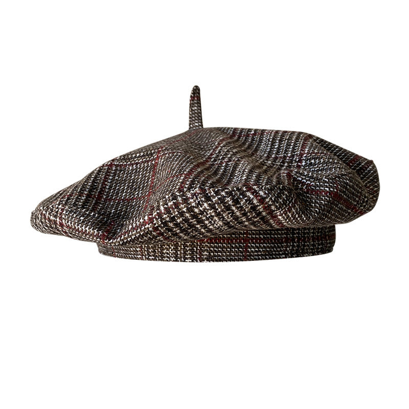Retro-style Fashionable Beret For Women New Autumn DesignBritish Plaid Saucer Hat