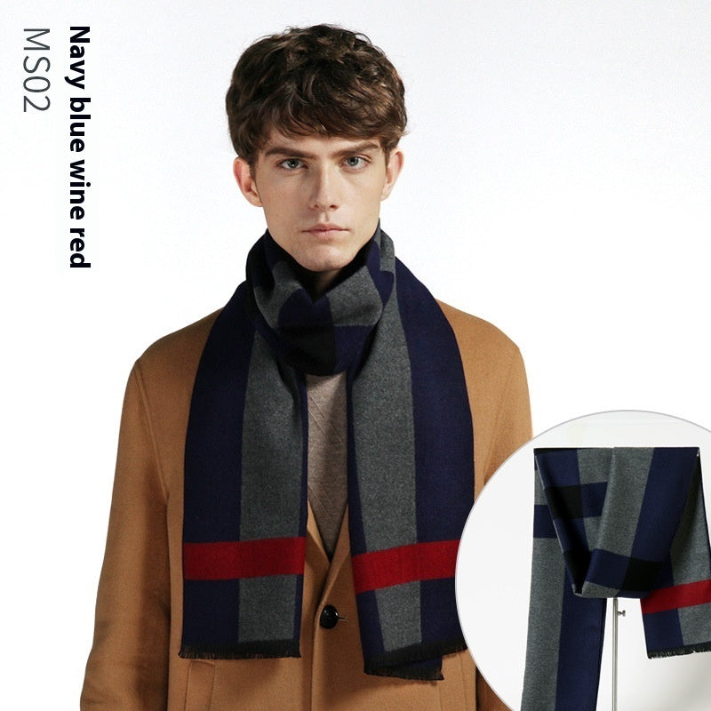 Simple Plaid Artificial Cashmere Warm Scarf
