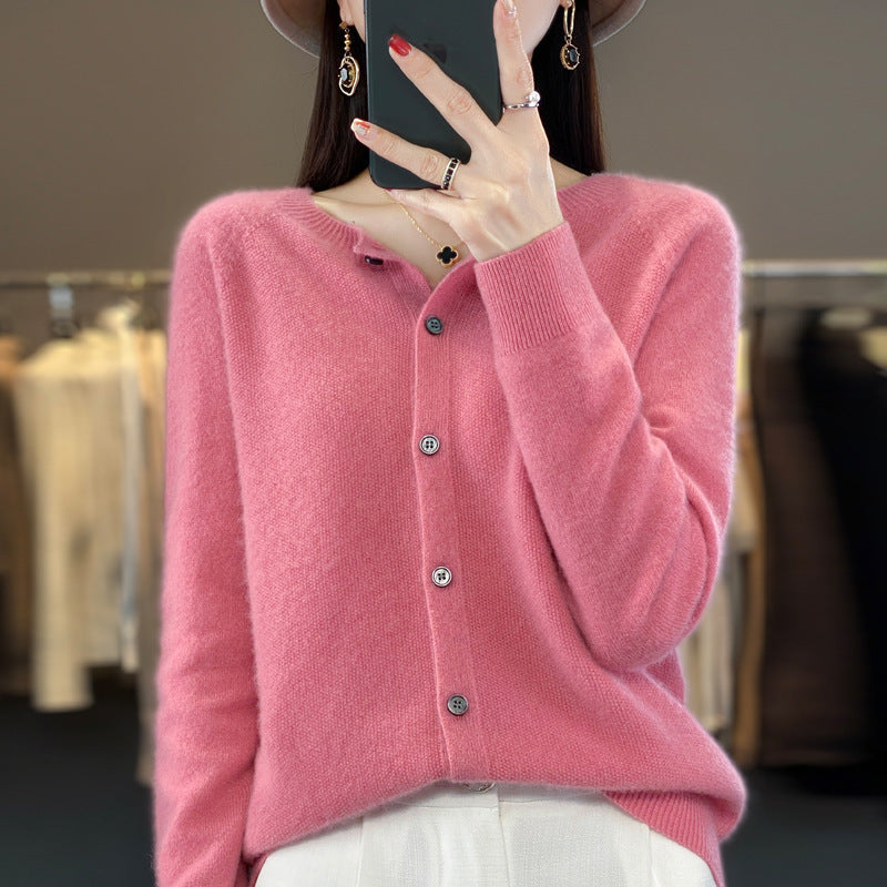 Andy Velvet Osmanthus Knit Round-Neck Cardigan