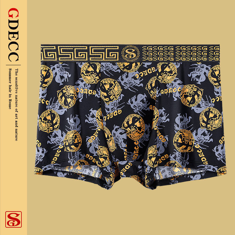 Summer Men's Ice Silk Retro Printed Antibacterial Shorts