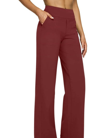High-waisted Straight-leg Pants With Loose Pockets