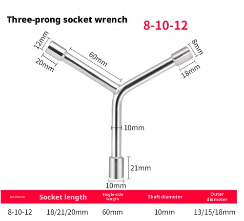 Y-shaped socket wrench-short trident-8 * 10 *12-1 pack