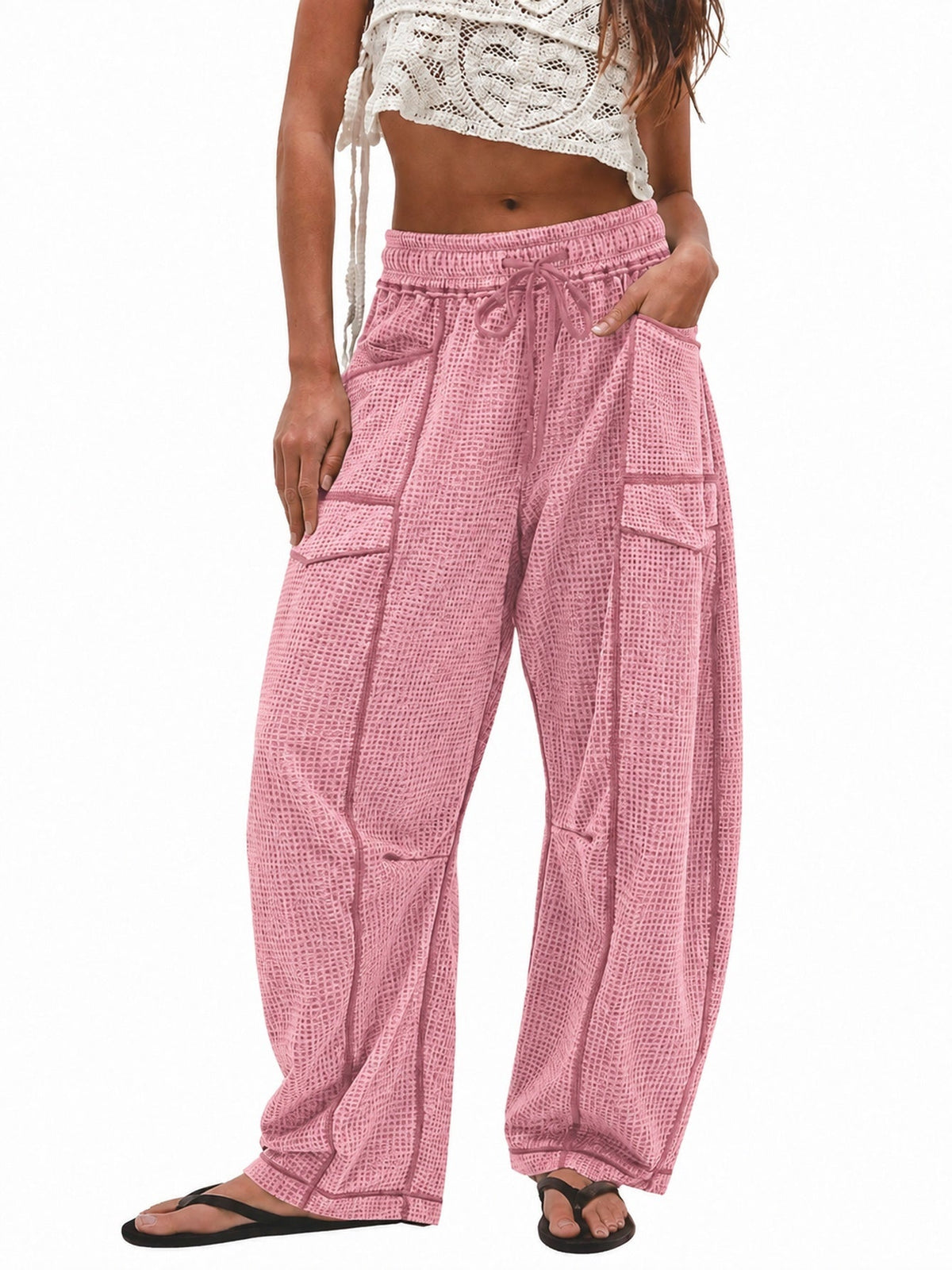 Women's Casual Drawstring Loose Wide-leg Pants
