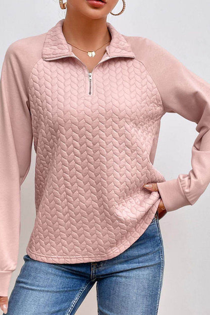 Textured Quarter Zip Long Sleeve Sweatshirt for Women