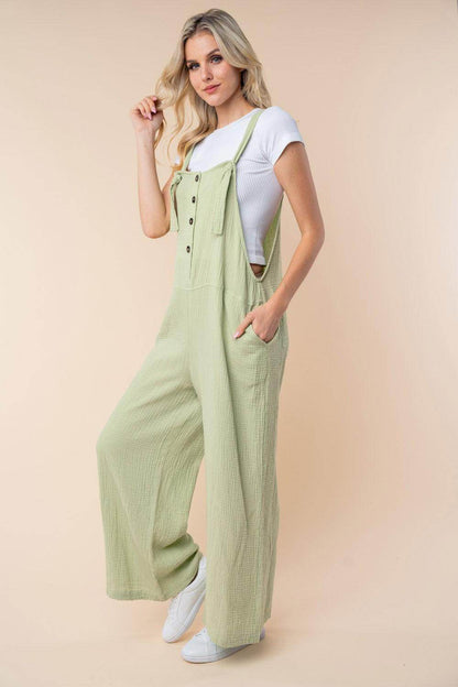 White Birch Texture Sleeveless Wide Leg Jumpsuit for Women