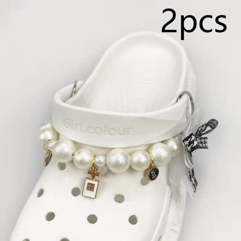 Factory Wholesale Hole Shoes Accessories Bow Pearl Chain Shoe Ornament INS Style Pearl Chain Decorative Buckle Spot