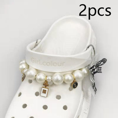 Factory Wholesale Hole Shoes Accessories Bow Pearl Chain Shoe Ornament INS Style Pearl Chain Decorative Buckle Spot