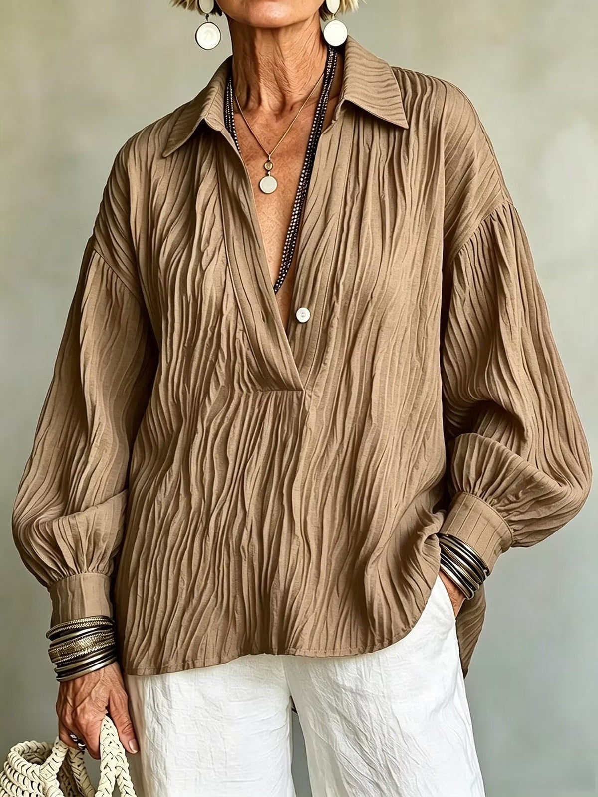 Women's V-neck Long Sleeve Shirt
