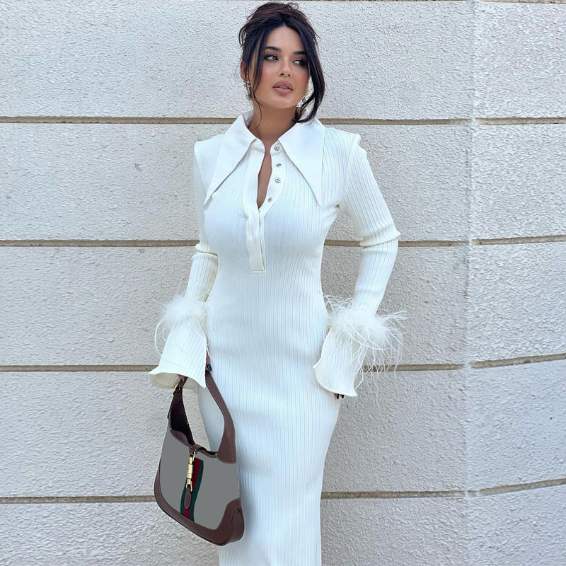 Women's Fashion Temperament Polo Collar Long Dresses