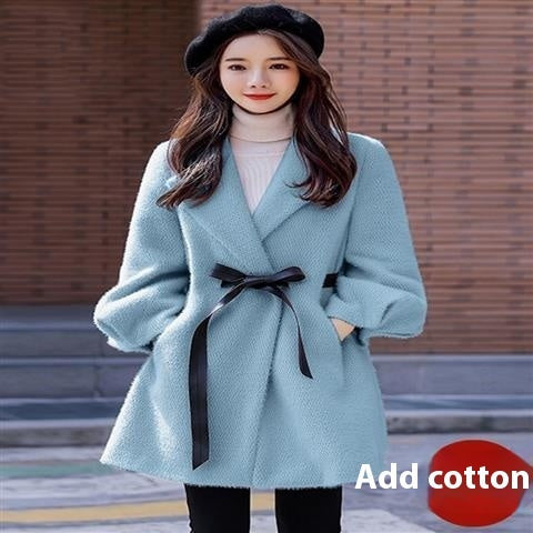 Korean Style Loose Thick Temperament Small Size Woolen Coat