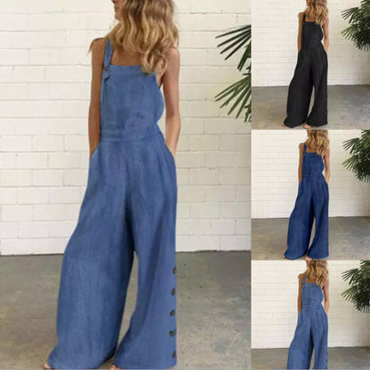 Womens Floral-print Side-pocket Relaxed-fit Suspender Pants