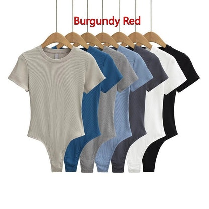 Neck Short Sleeve Rompers Slim Fit Slimming T-shirt Top