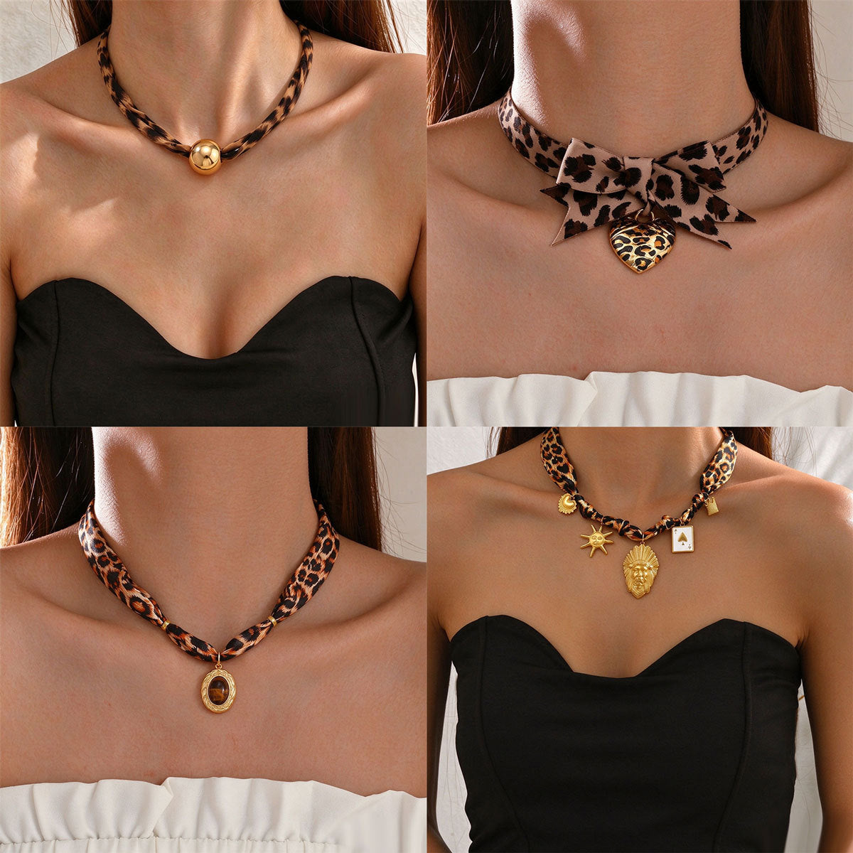 European & American Style Necklace For Women, Leopard Print Heart Pendant, Unique Shape Designed Clavicle Chain, Versatile Jewelry