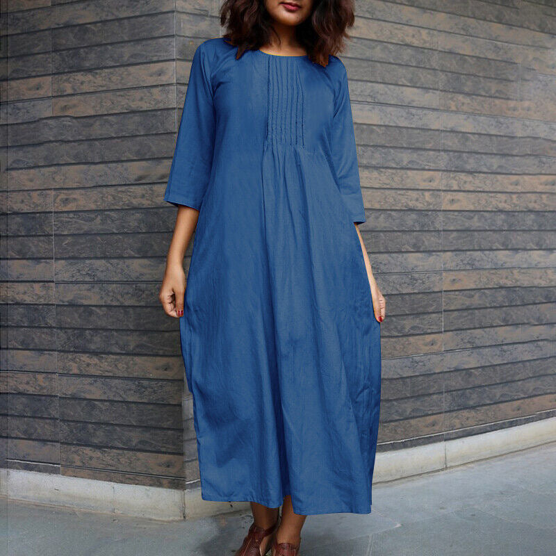 Long-sleeved Western-style Age-reducing Fashionable Round-neck Casual Dress With Pockets