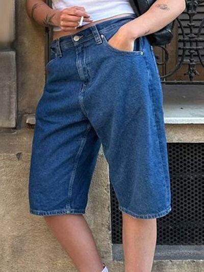 High Waist Denim Shorts with Pockets for Women Stylish