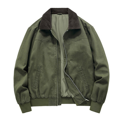 Spring And Autumn Washed Denim Work Jacket With Lapel For Young Men