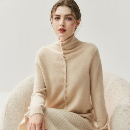 2-Way Convertible High-Neck Buttoned Knit Sweater