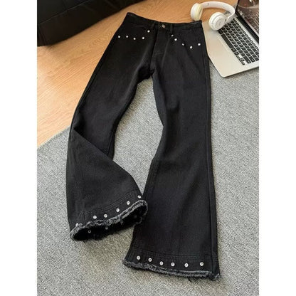Mens Black Raw-Edged Rivet Jeans