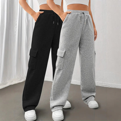 Relaxed-fit Cargo Sweatpants With Pockets Elastic Waistband And Drawstring