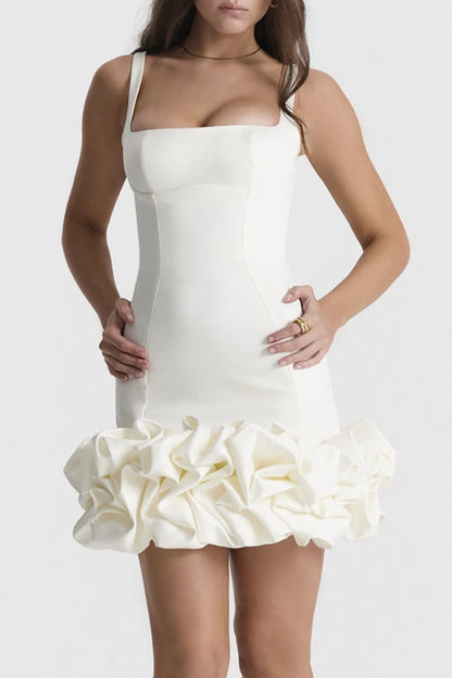 Ruched Square Neck Sleeve Mini Dress