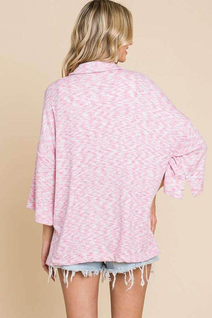 Culture Code Button Up Drop Shoulder Slit Shirt for Women